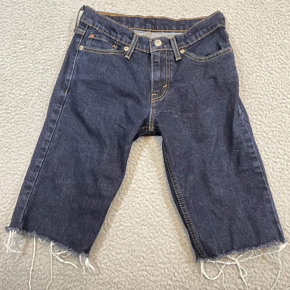 Levi's 511 Cut Off Jean Shorts Women 28 Blue Denim Frayed Fringe Stretch Raw Hem